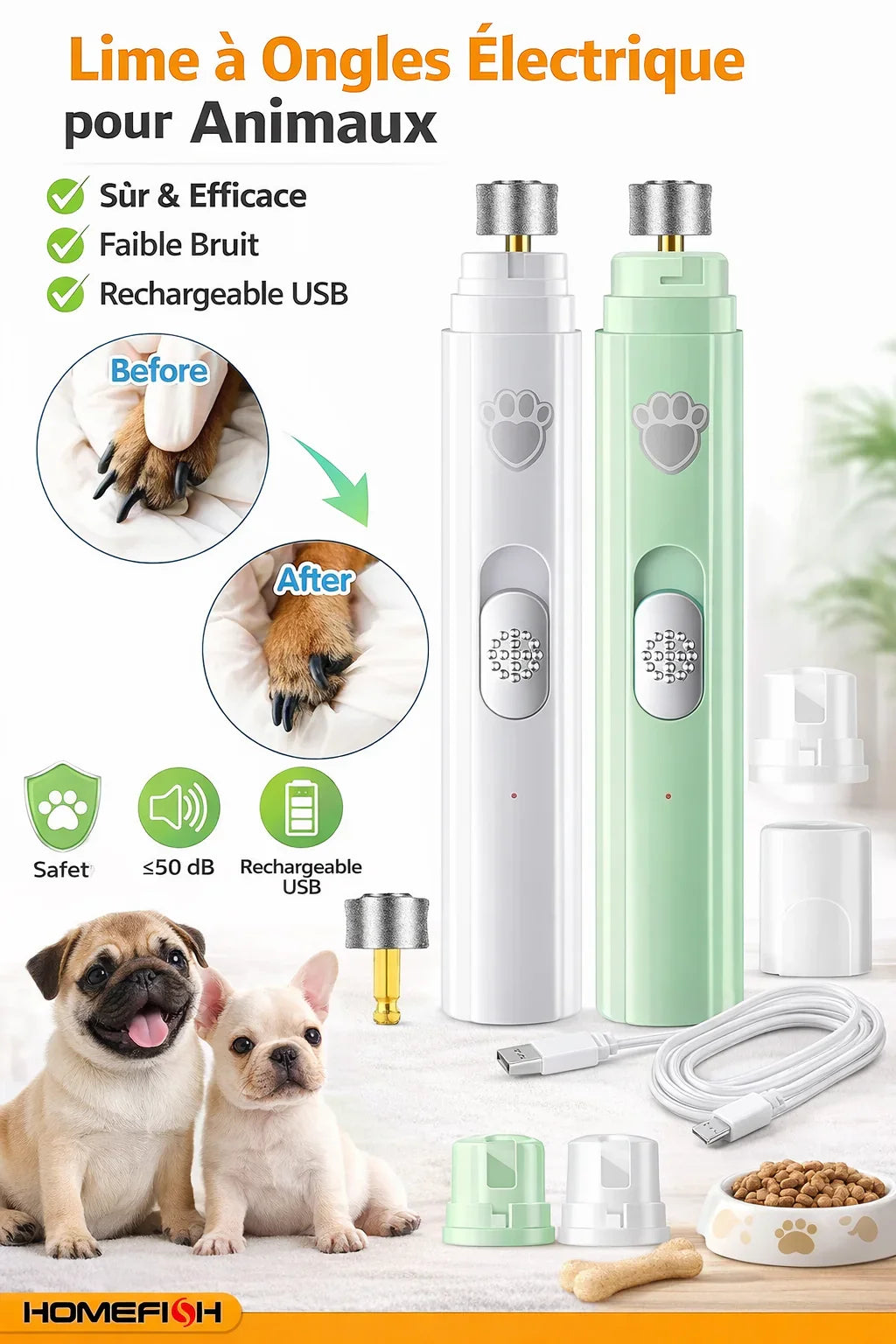 Lime à griffes électrique — Silencieuse & indolore pour chien et chat